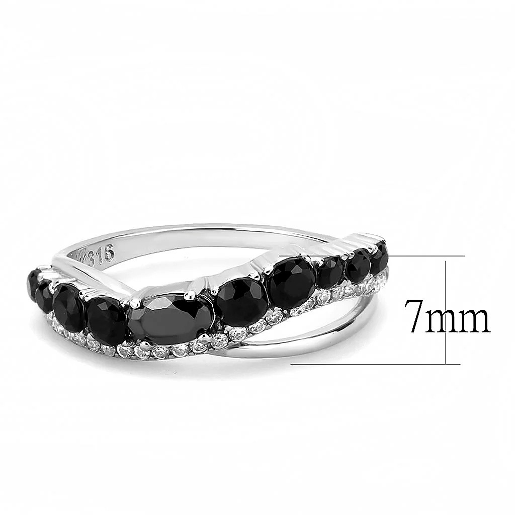 Women’s Ring, Black CZ, Stainless Steel, crossover band, split shank