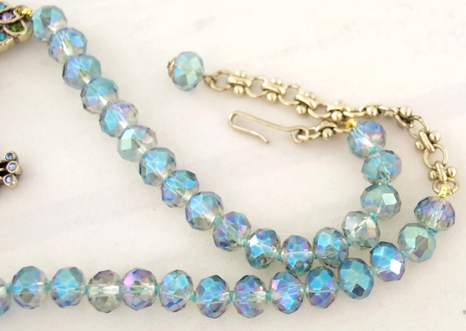 NWOT DESIGNER STYLE PEACOCK RHINESTONE PEACOCK BIRD AB CRYSTAL BEAD NECKLACE