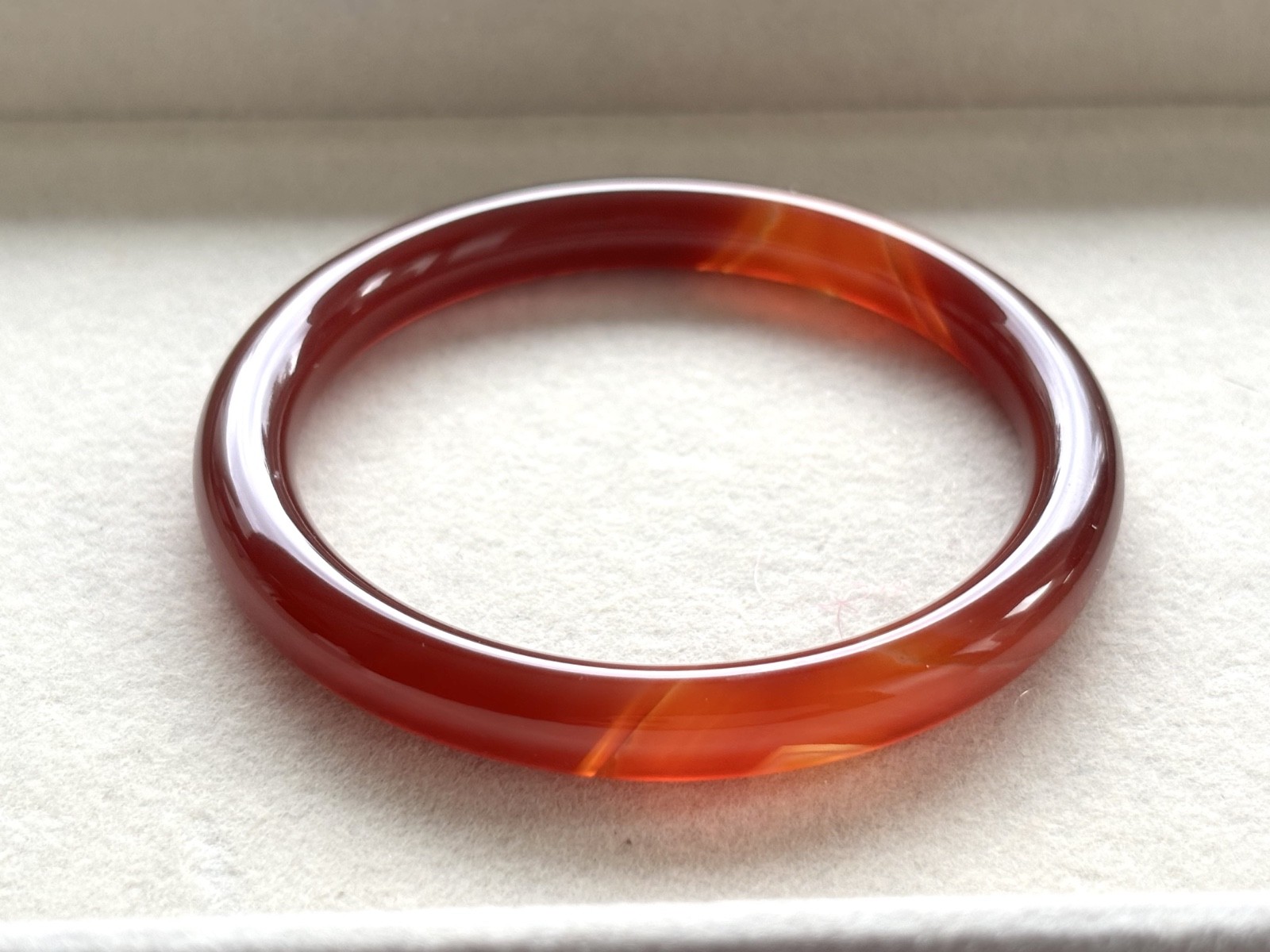56.5mm Carnelian Red Agate Bangle Full Round with White Cloud Accent