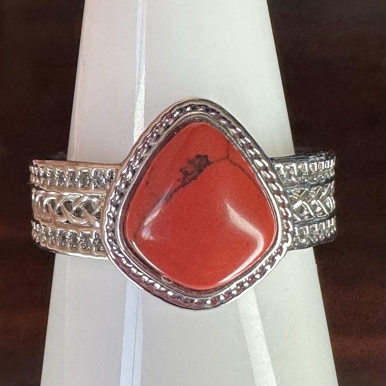Bomb Party Ring- Desert Queen- Treated Genuine Magnesite- Size 8- Rhodium Plated