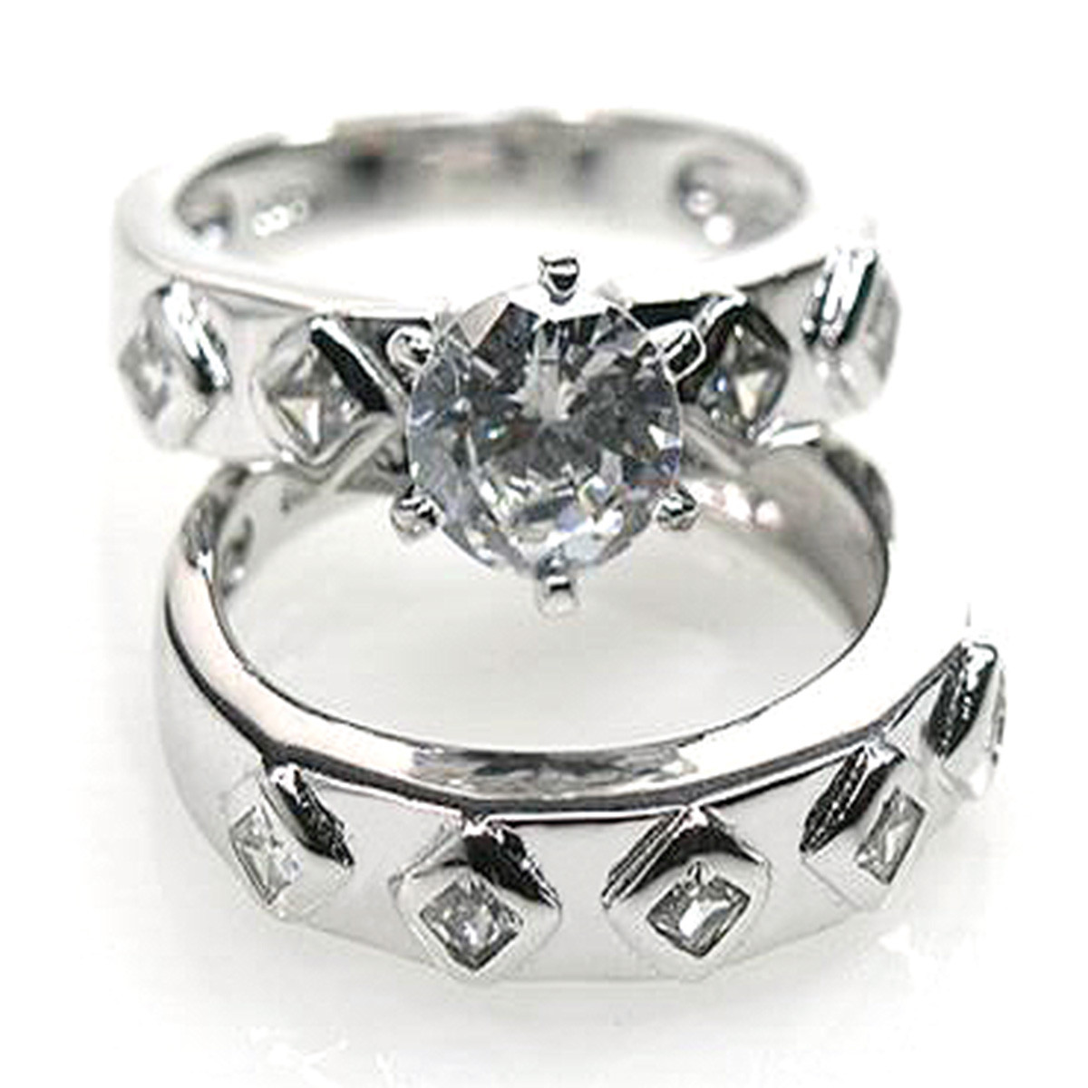 De Buman 7.79g Sterling Silver Cubic Zirconia Wedding Ring Set, Size 6.25