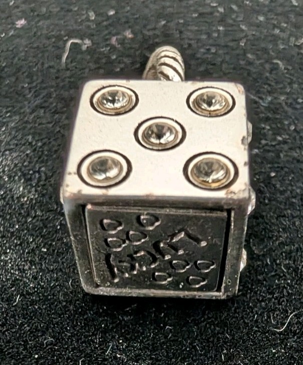 Silver Tone Lucky Dice Cube Charm Pendant Crystal Pips Twisted Cable Bail