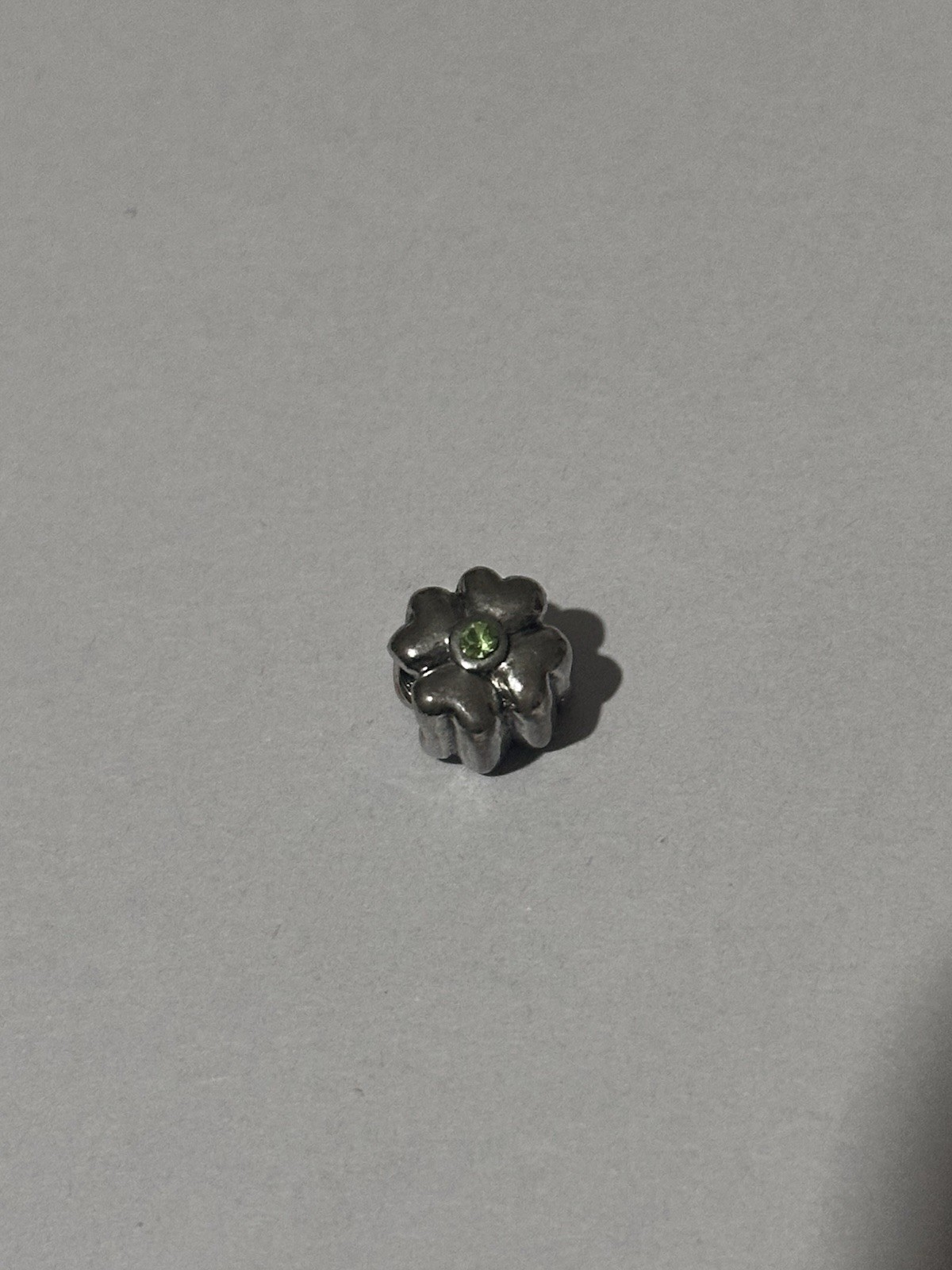 Four Leaf Clover Charm With Green Gem Silver Finish