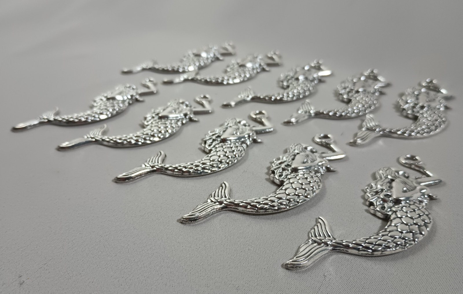 10 Mermaid Pendants 3″ NEW Ancient Silver Tone Metal Necklace Charms FAST Ship