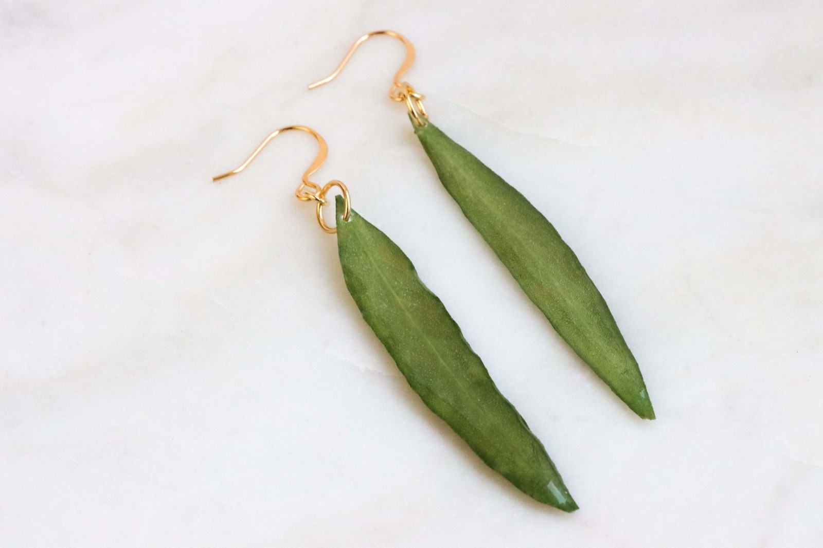 Olive Leaf Earrings, Real Green Leaves Drop Earrings, Nature Inspired Jewelry