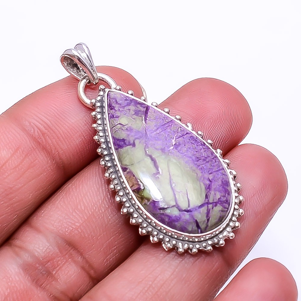 Variscite In Purpurite -Faires Tin Mine 925 Sterling Silver Pendant 1.76″ P3