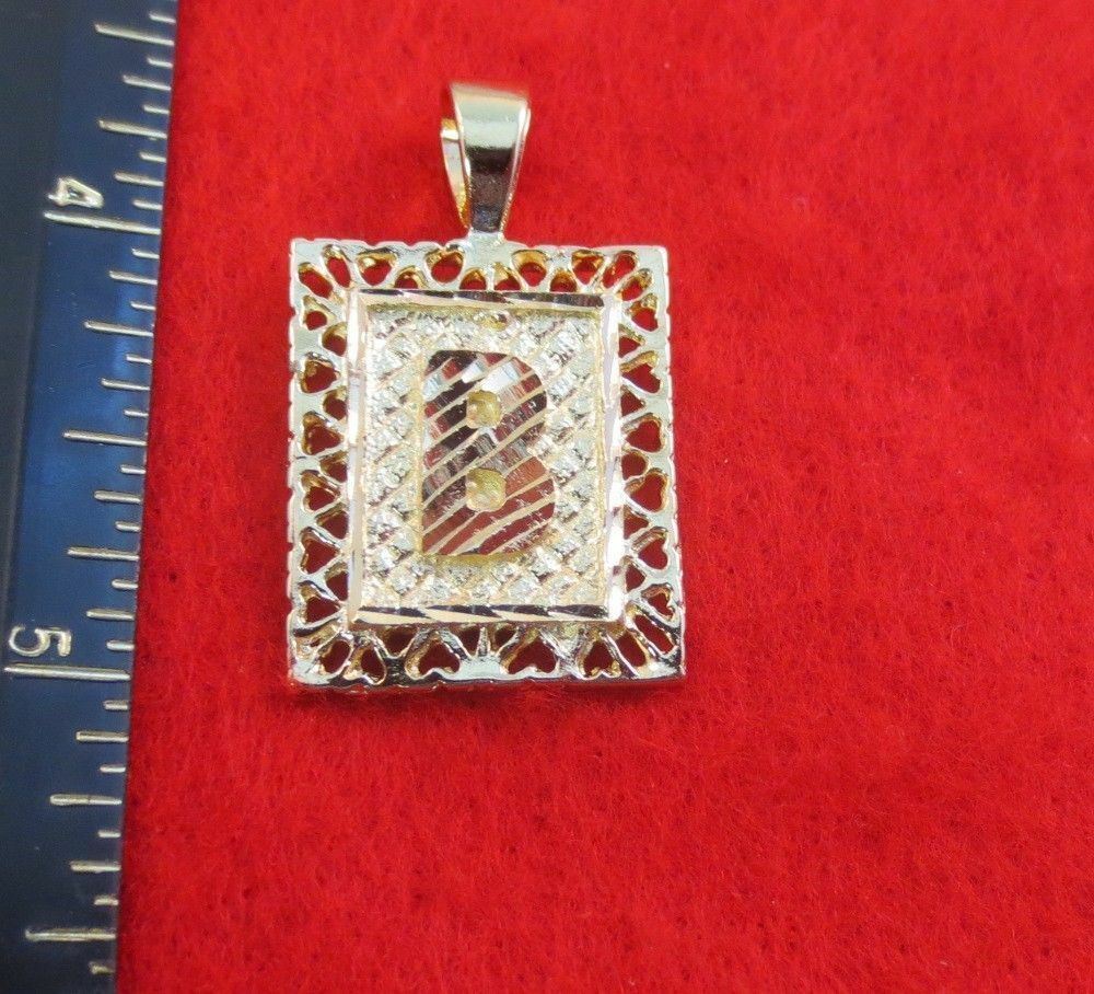14KT GOLD EP 1 3/8 INCH FRAMED LETTER B LARGE SQUARE DIAMOND CUT INITIAL CHARM
