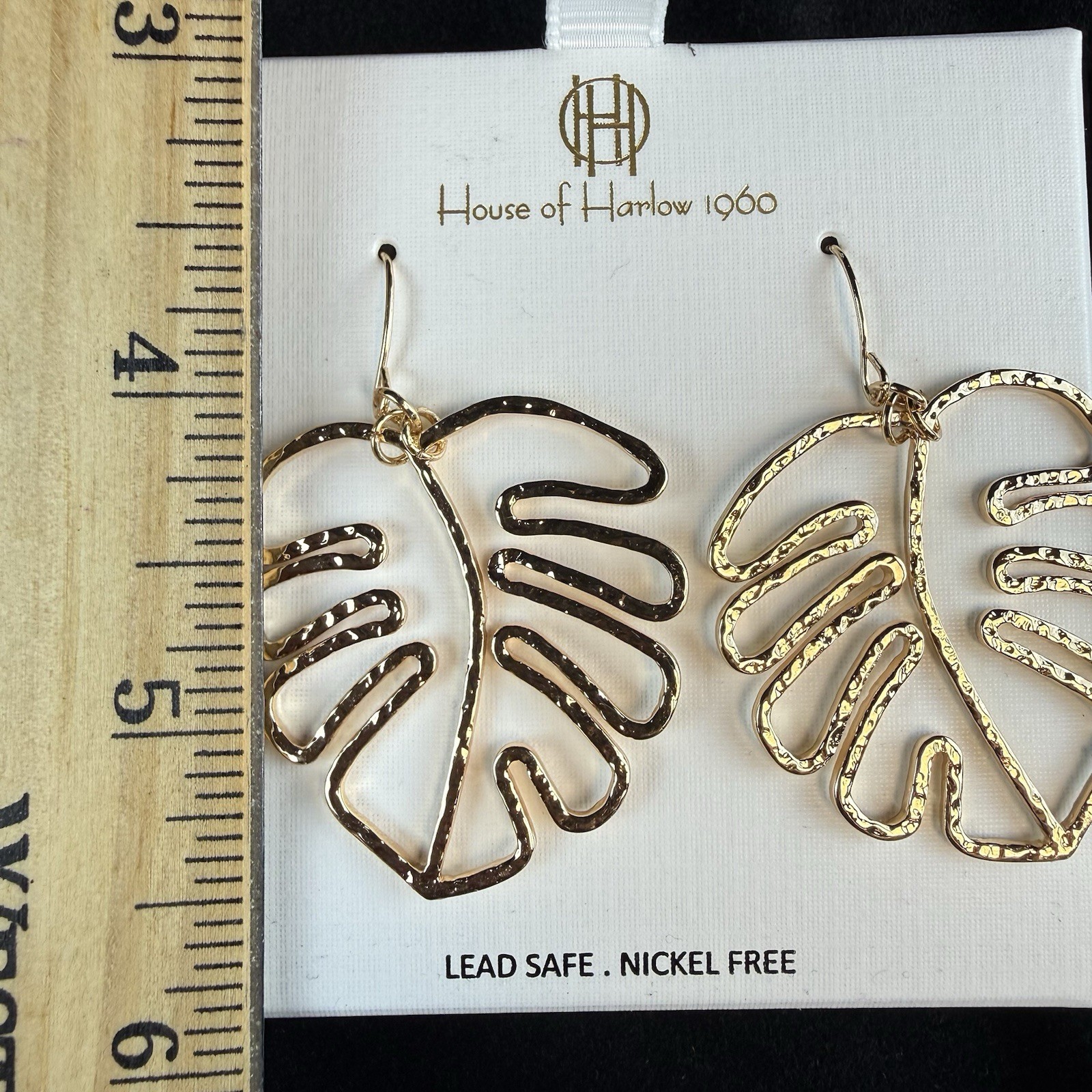 House Of Harlow 1960 Tropical Gold Tone Monstera Palm Leaf Earrings NEW
