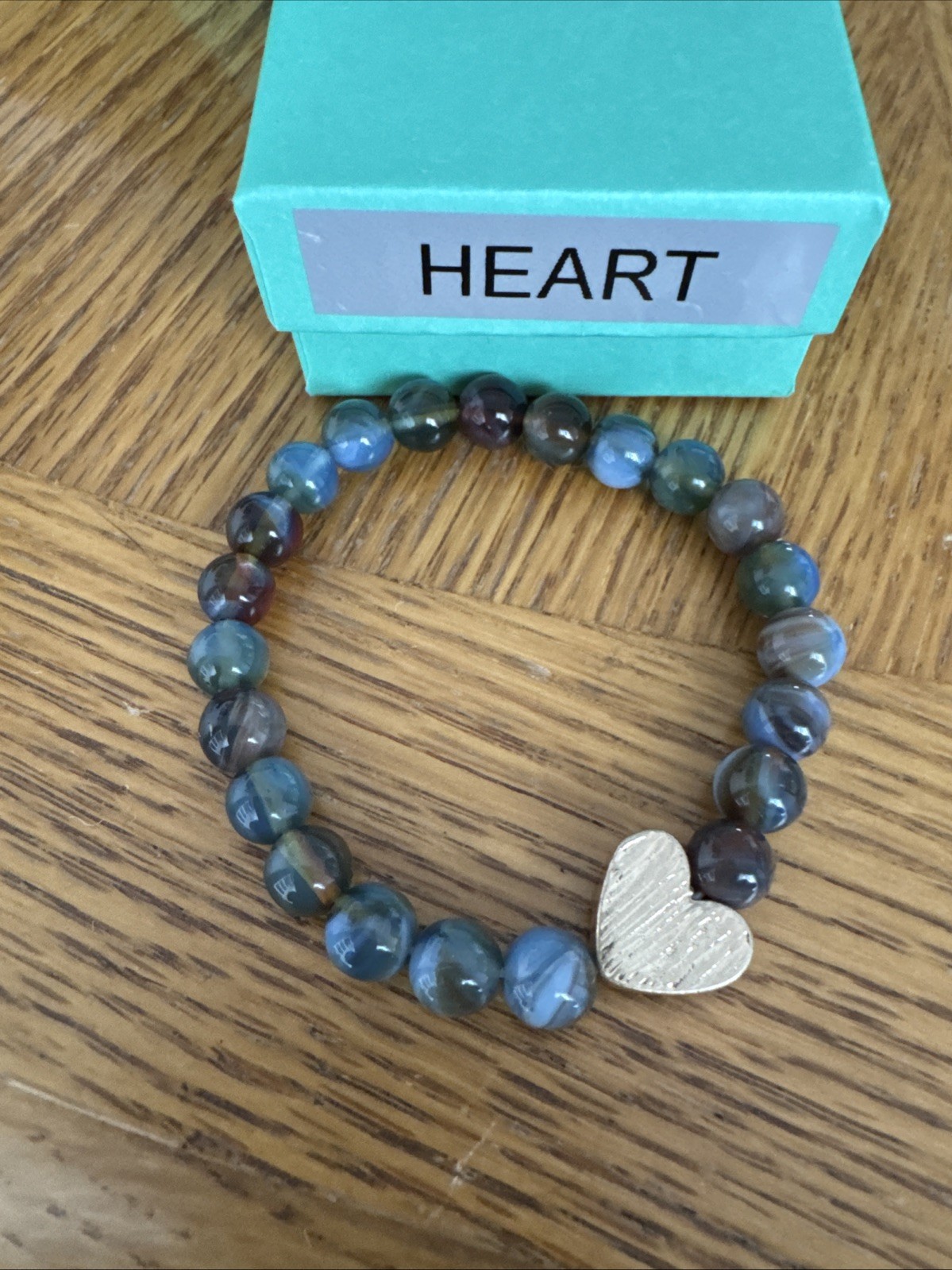 Plunder Design Fashion Trendy Jewelry Blue Gray Beaded Gold Heart Bracelet Gift