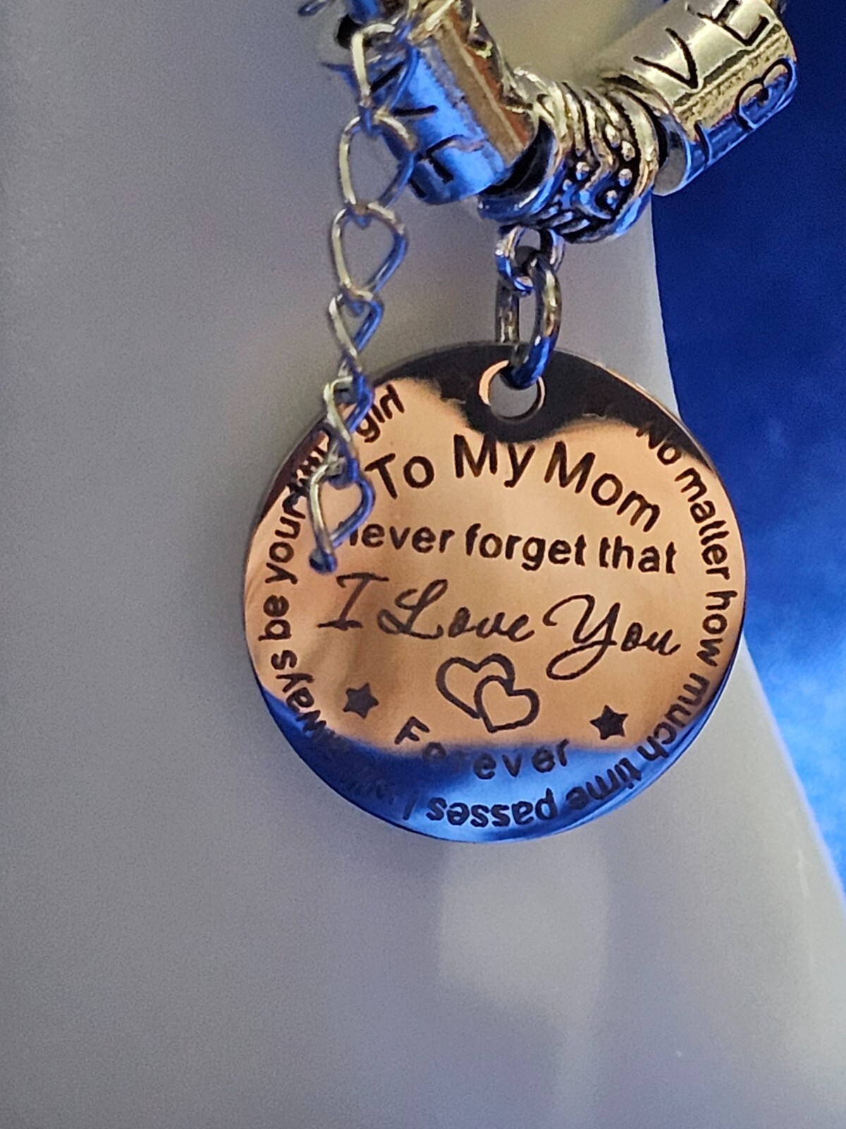A MOTHER’S GIFT FROM DAUGHTER SILVER TONE BRACELET “I LOVE YOU FOREVER” 6″-8″
