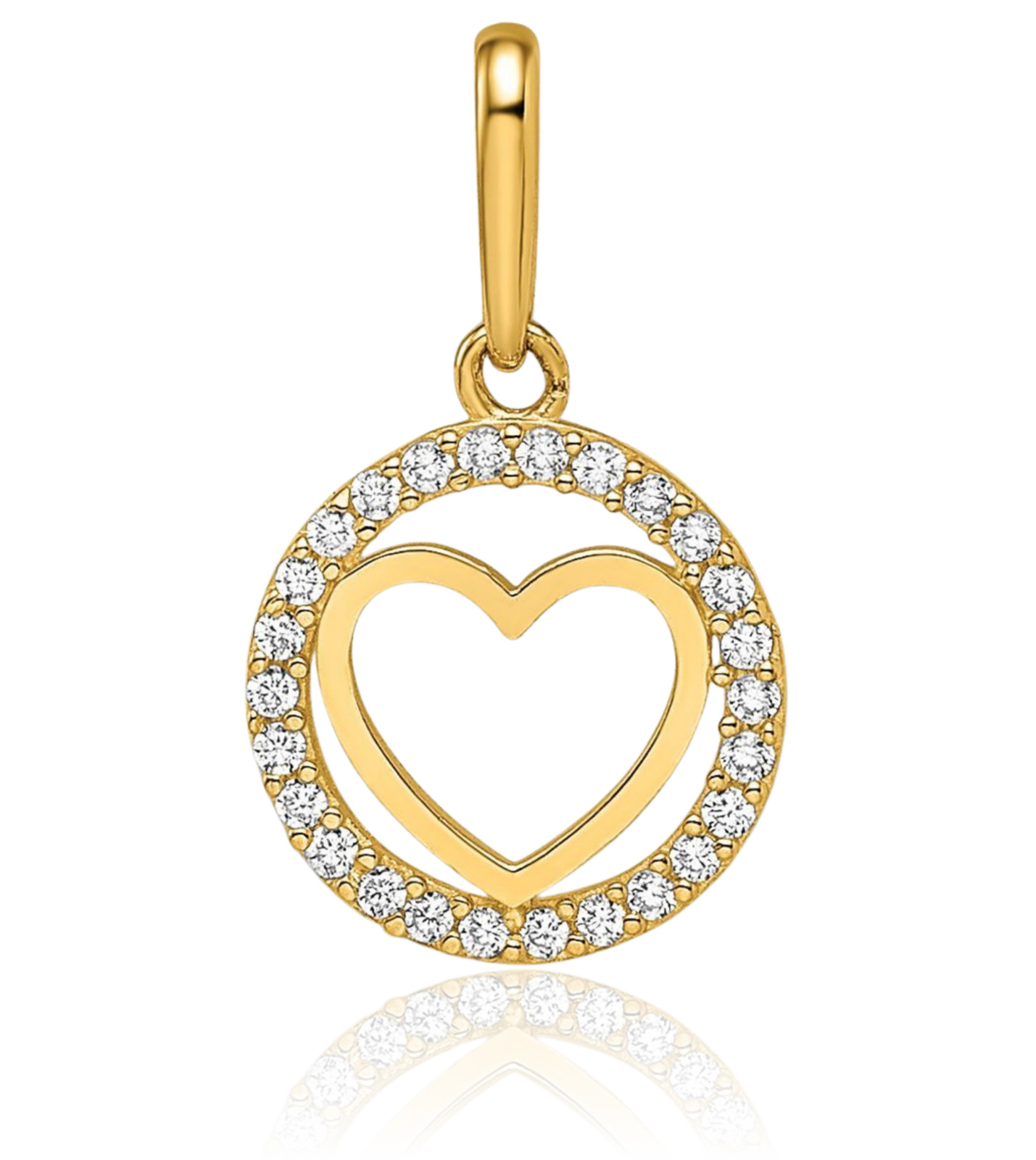 14K Solid Yellow Gold Cubic Zirconia Small Heart Pendant Necklace 16mm 5/8 inch