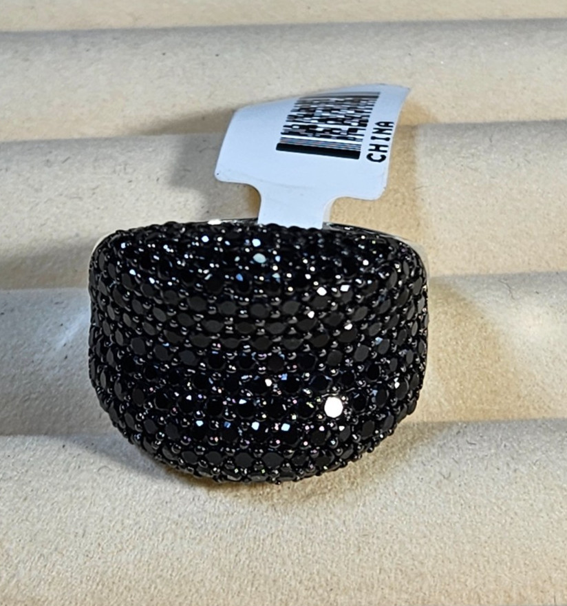 JTV 1.43CTW BLACK SPINEL RHODIUM OVER Sterling Silver Cluster Band RING SZ 9.75