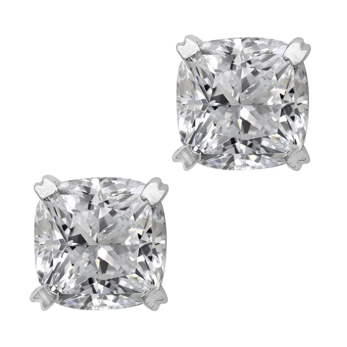 7mm Cushion cut White CZ 925 Sterling Silver Unisex Solitaire Stud Earrings