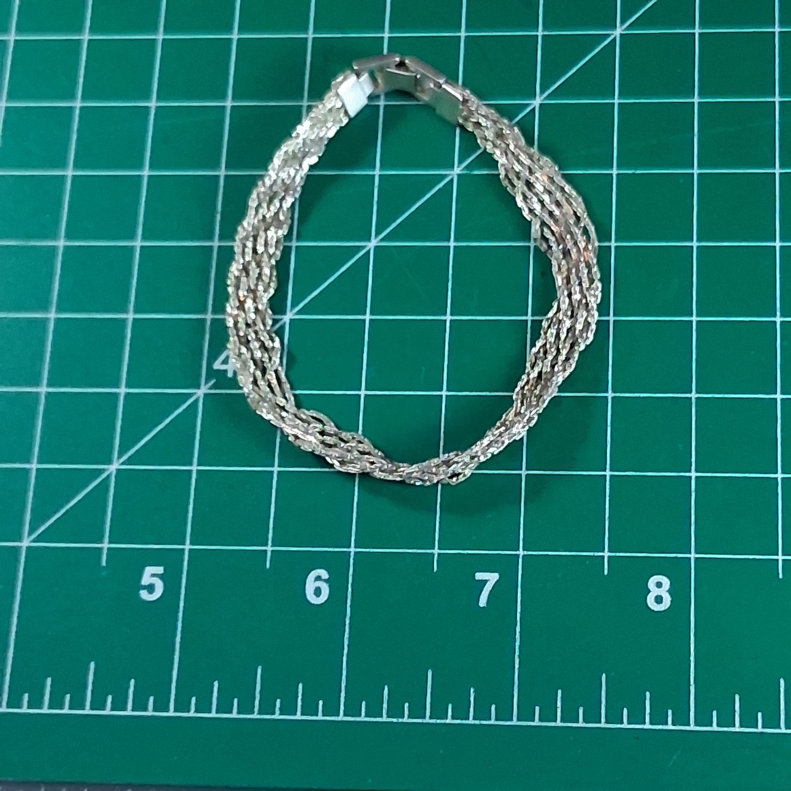 Vintage Silver Tone Braided Chains Flat Band Fold Over Clasp Bracelet