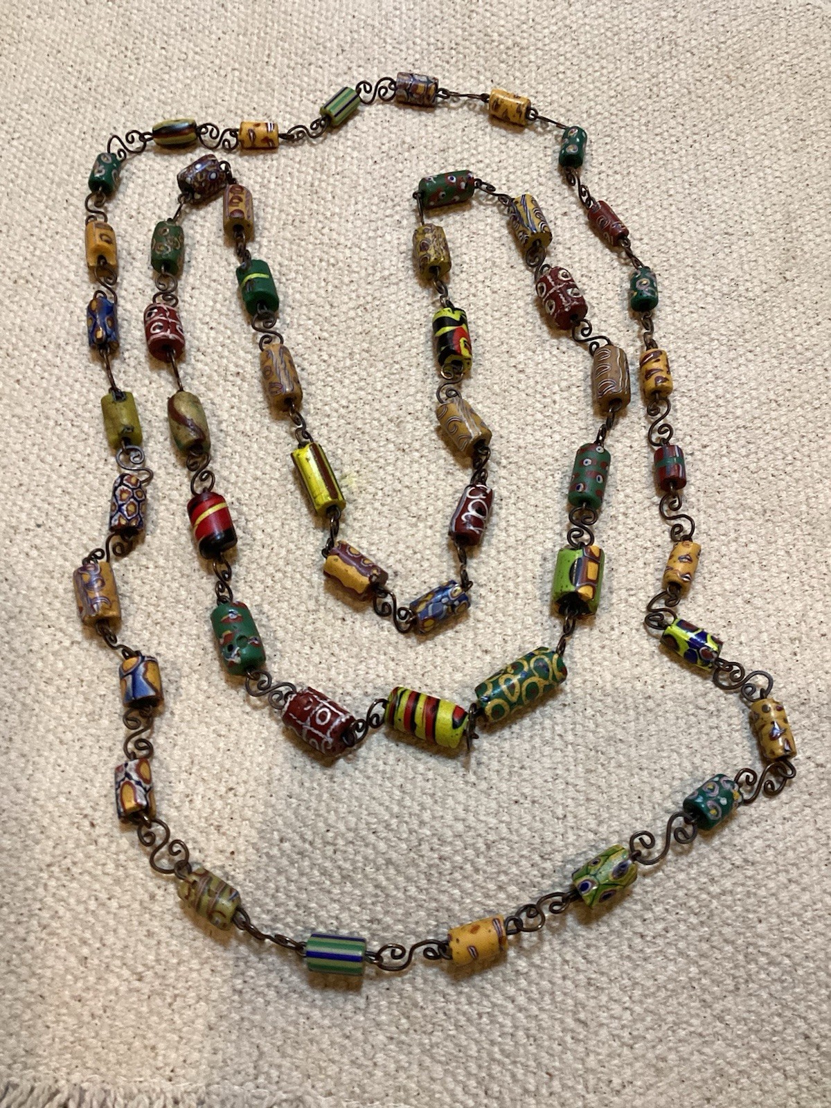 Vintage 70’s Venetian Glass Trade Beads Millefiori Style Fretwork Links Necklace