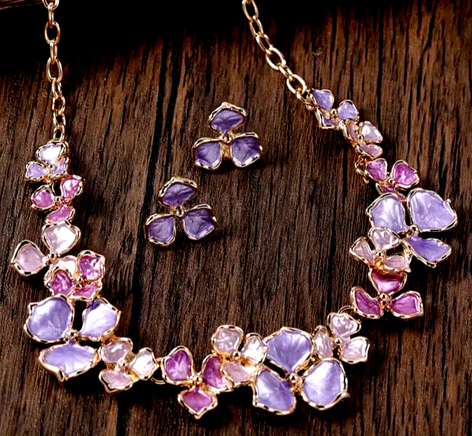 AVIANNA HAWIIAN INSPIRED COLORFUL FASHION ENAMEL NECKLACE & EARRING SET – VIOLET