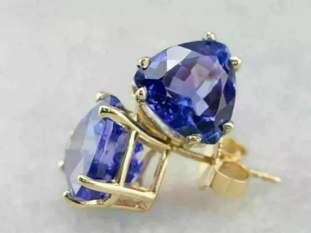14k Yellow Gold Plated 2Ct Trillion Cut Blue Tanzanite Solitaire Stud Earrings