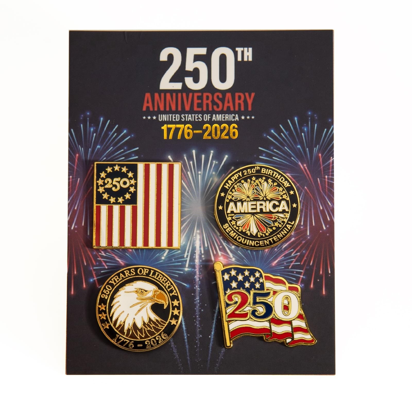 250th Anniversary Enamel Pins Set – Patriotic 1.25″ Hard Enamel Lapel Badges, Ju