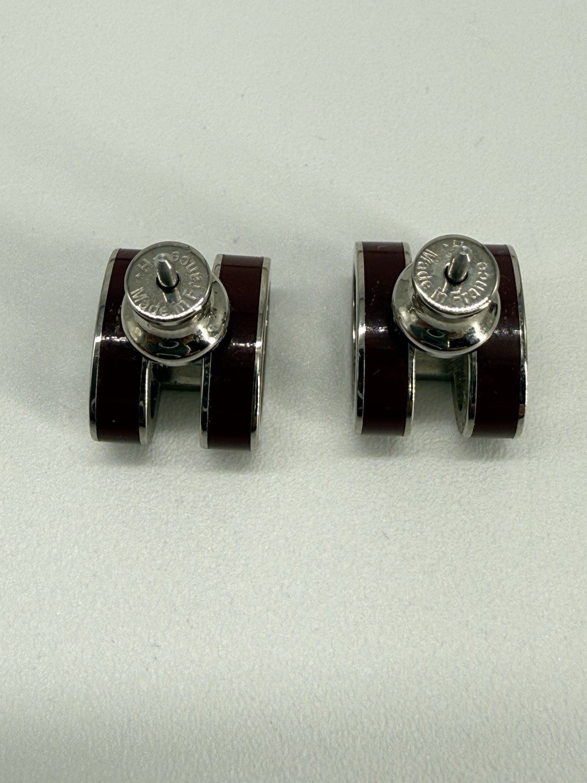 Hermes Mini Pop H Silver&Burgundy Earrings