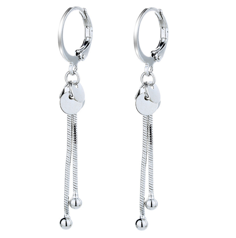 Women 925 Silver Plated LeverBack Earrings Tassel Disc Chain Drop Hoop TH4
