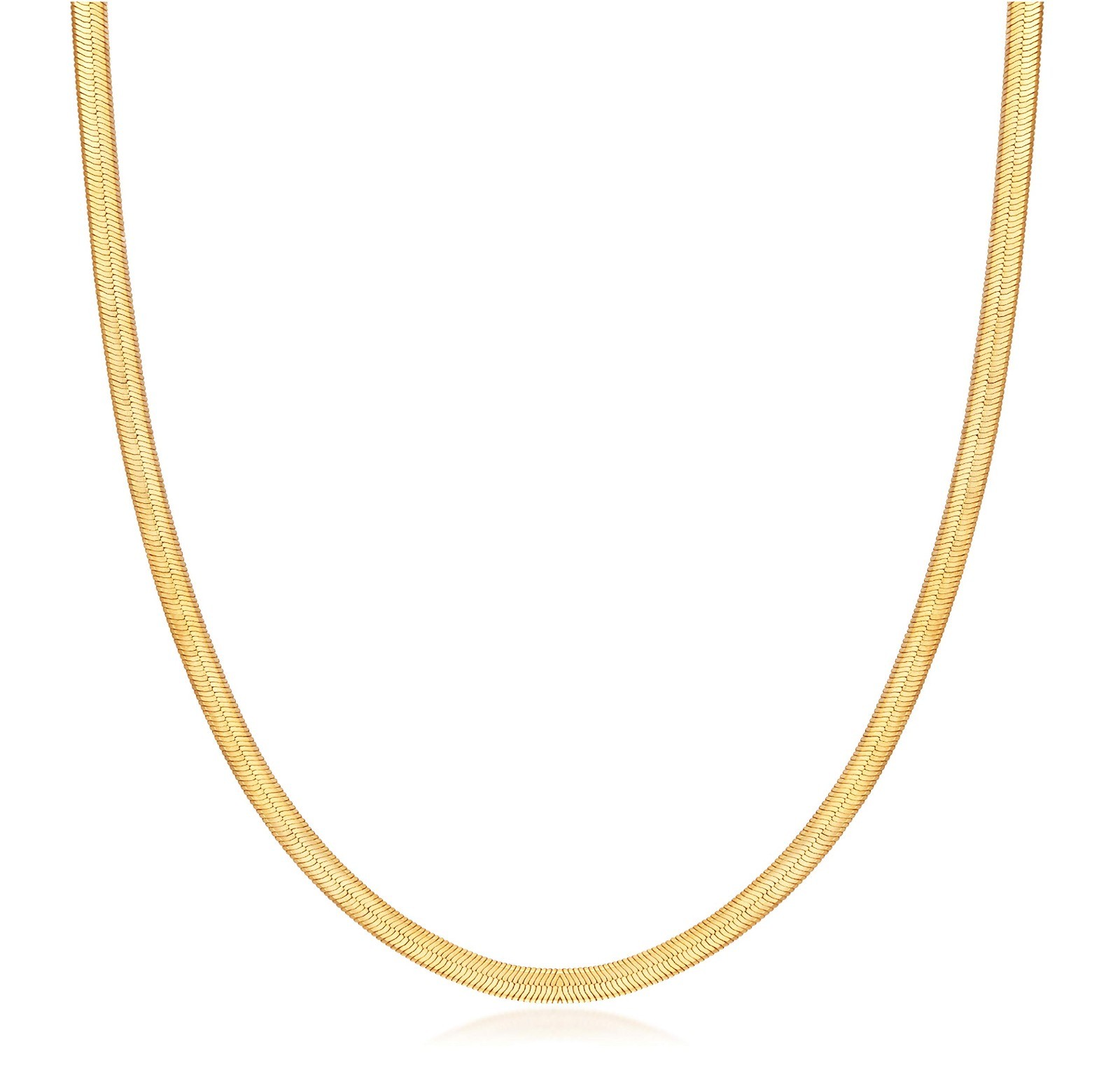18K Gold Plated Herringbone Chain Necklace 4MM Wide, Elegant Fashion Jewelry