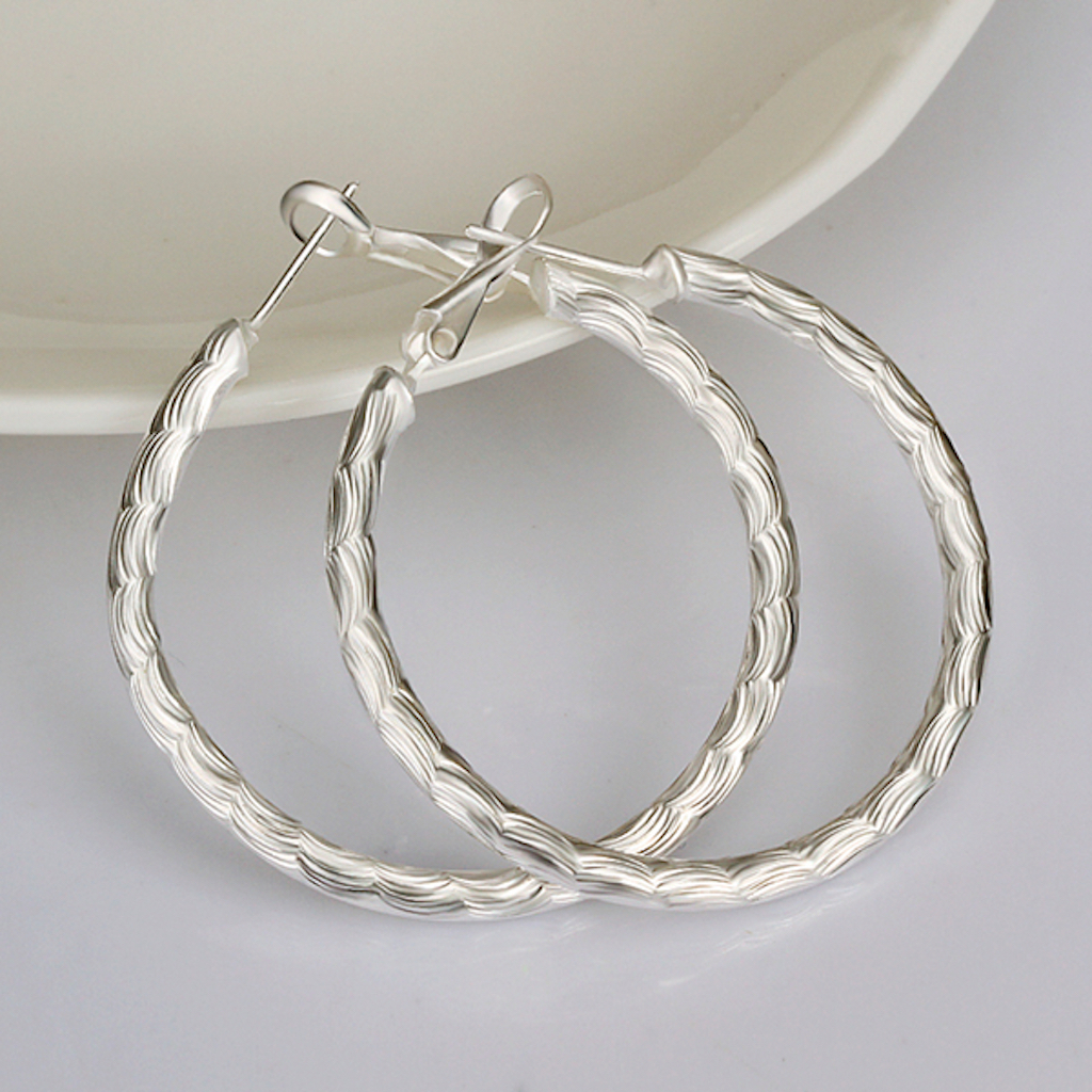 925 Sterling Silver Hoop Pierced Earrings L3