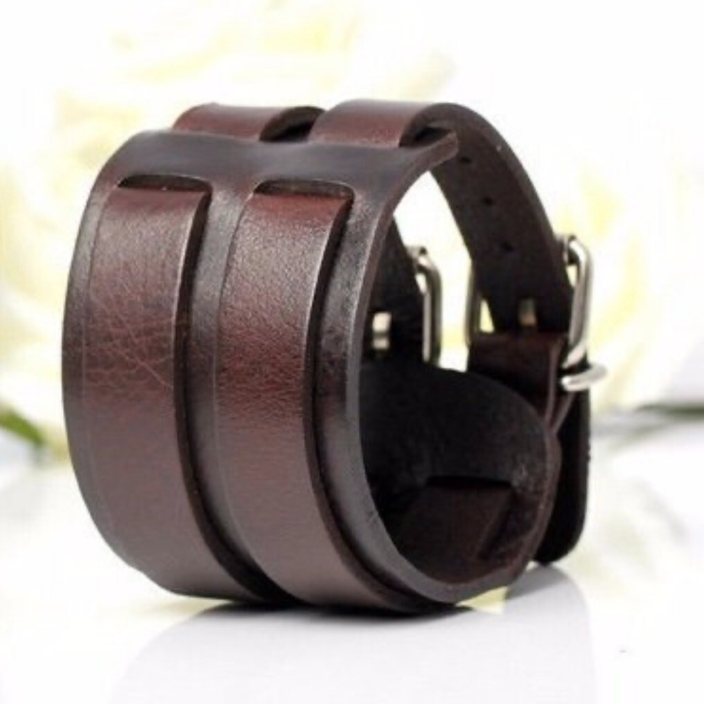 Punk Vintage Leather Wrap Bracelet Available in Black or Brown