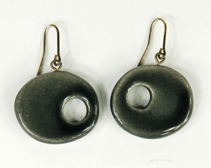 Cutout Ceramic drop womens earrings black enamel 1 inch oval