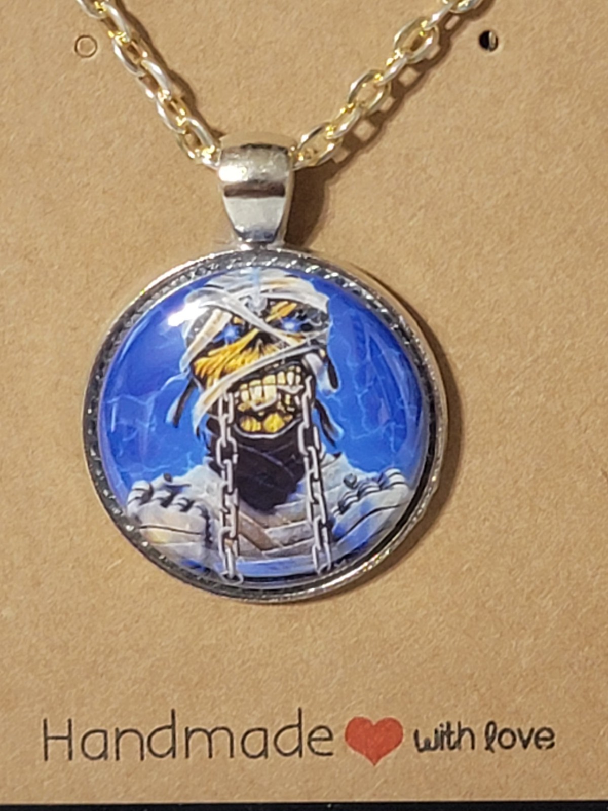 Iron Maiden (Powerslave) Necklace (1″ Pendant On 18″ Silver Chain),KNAC,Rare