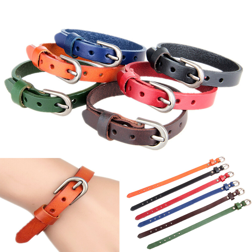 Men Women Wrist Strap Buckle Leather Bracelet Friendship Bracelet Punk Bangle US