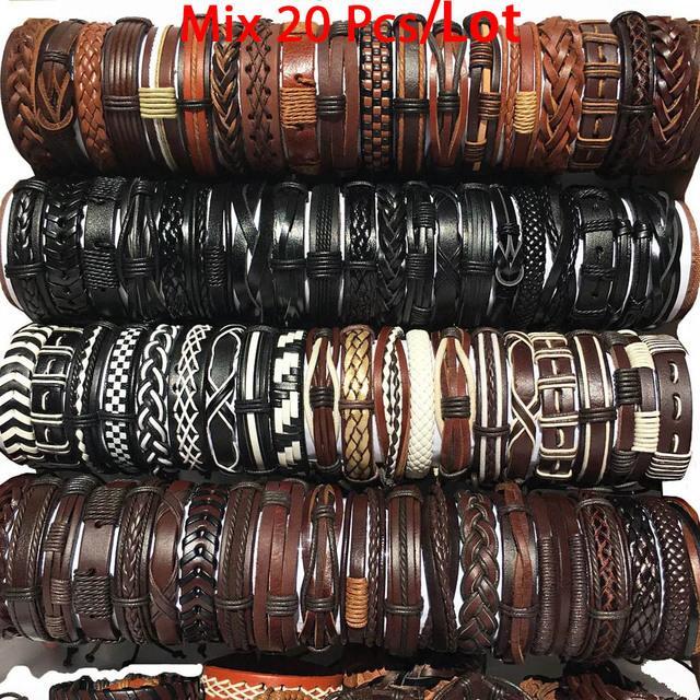 Bulk 20Pcs/Lot Leather Cuff Bracelets for Men’S Women’S Jewelry Party
