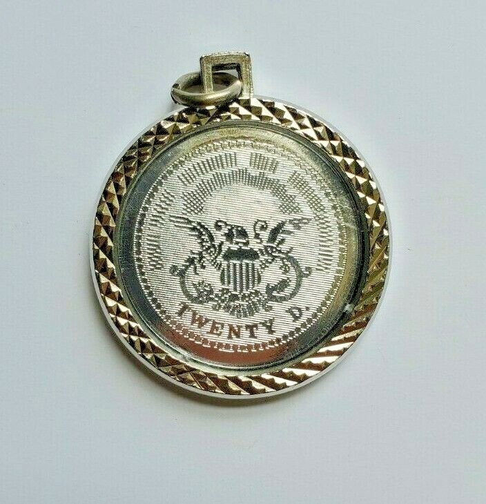 Coin Pendant/Medallion, Eagle Crest Twenty D, 1776 Lady Liberty, Silver Tone