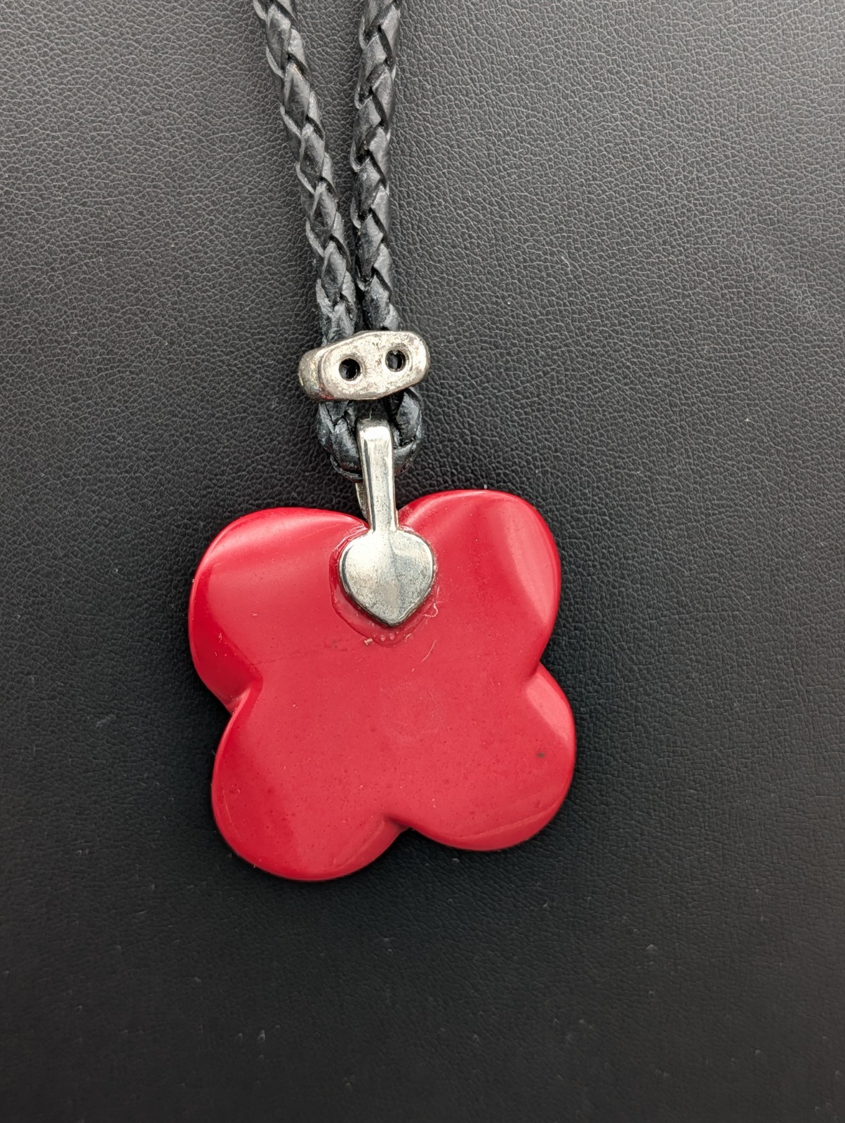 Large Genuine Carved Red Coral Rose Pendant Necklace Braided Cord Statement 30g