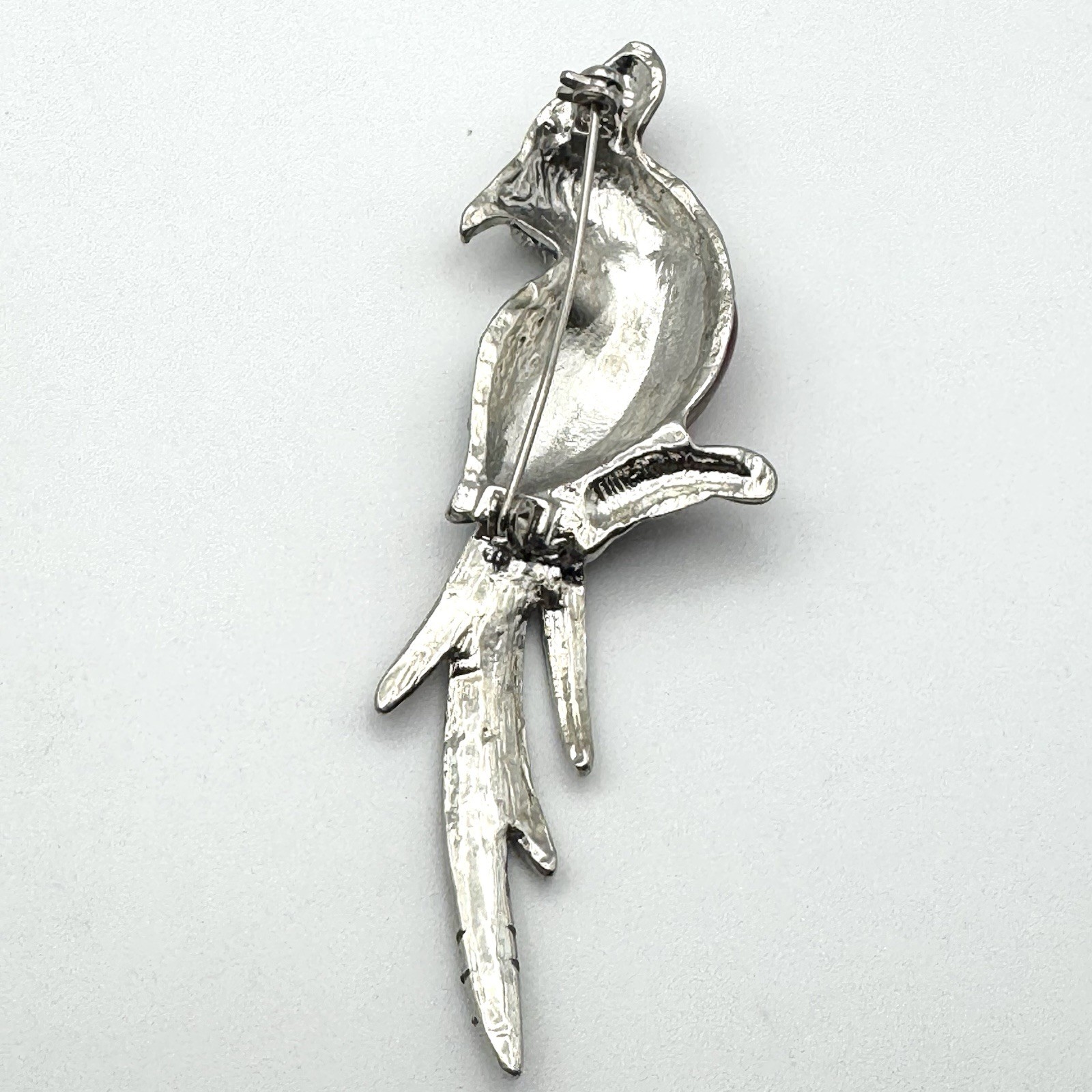 Silvertone Multicolor Enameled Rhinestone Parrot Bird Metal Brooch Pin