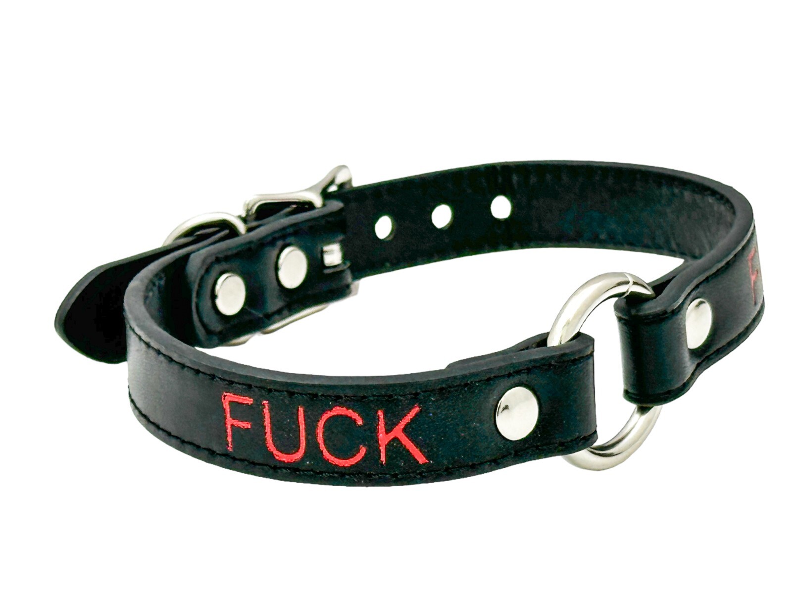 Name SILVER Ring RED Choker BDSM Collar Vegan Leather Necklace O Ring Fetish