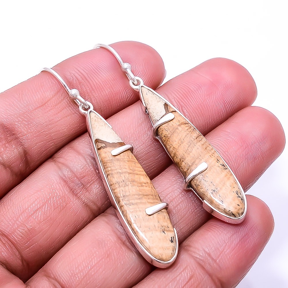 Natural Picture Jasper 925 Sterling Silver Earring 2.15″ E76, Christmas Gift
