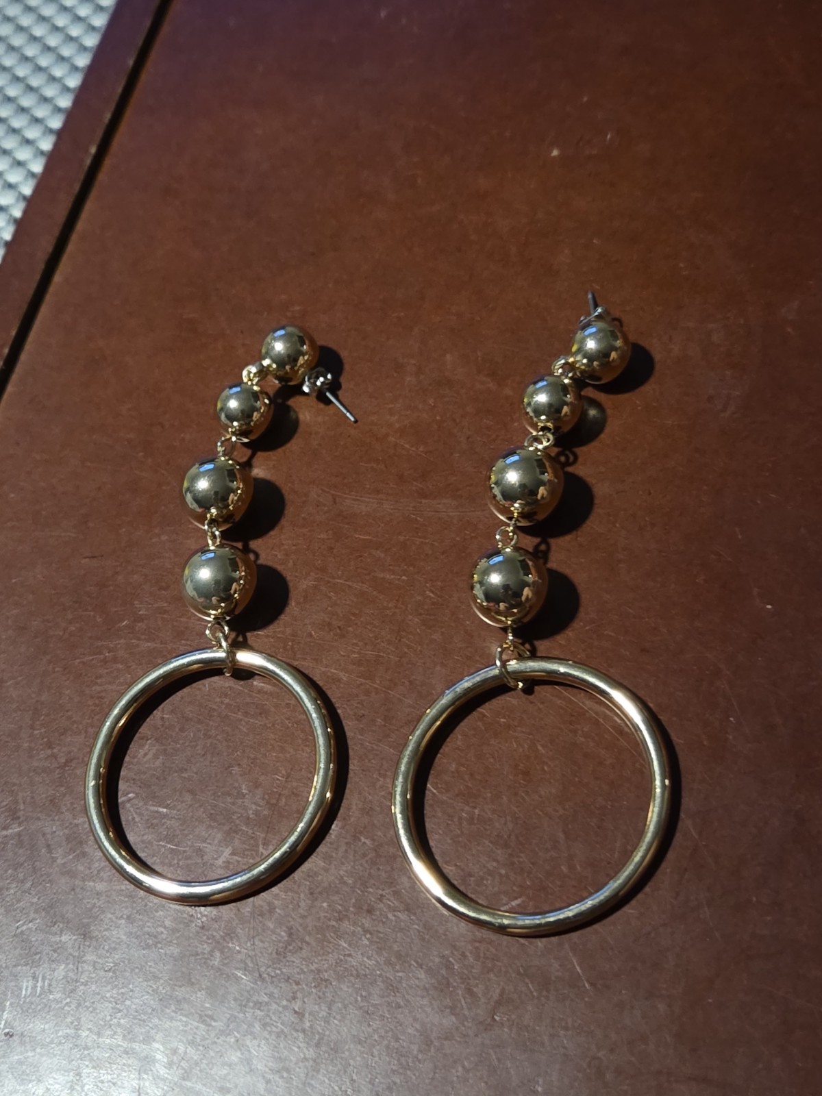 Gold Tone Metal Beaded Long Earrings Stud