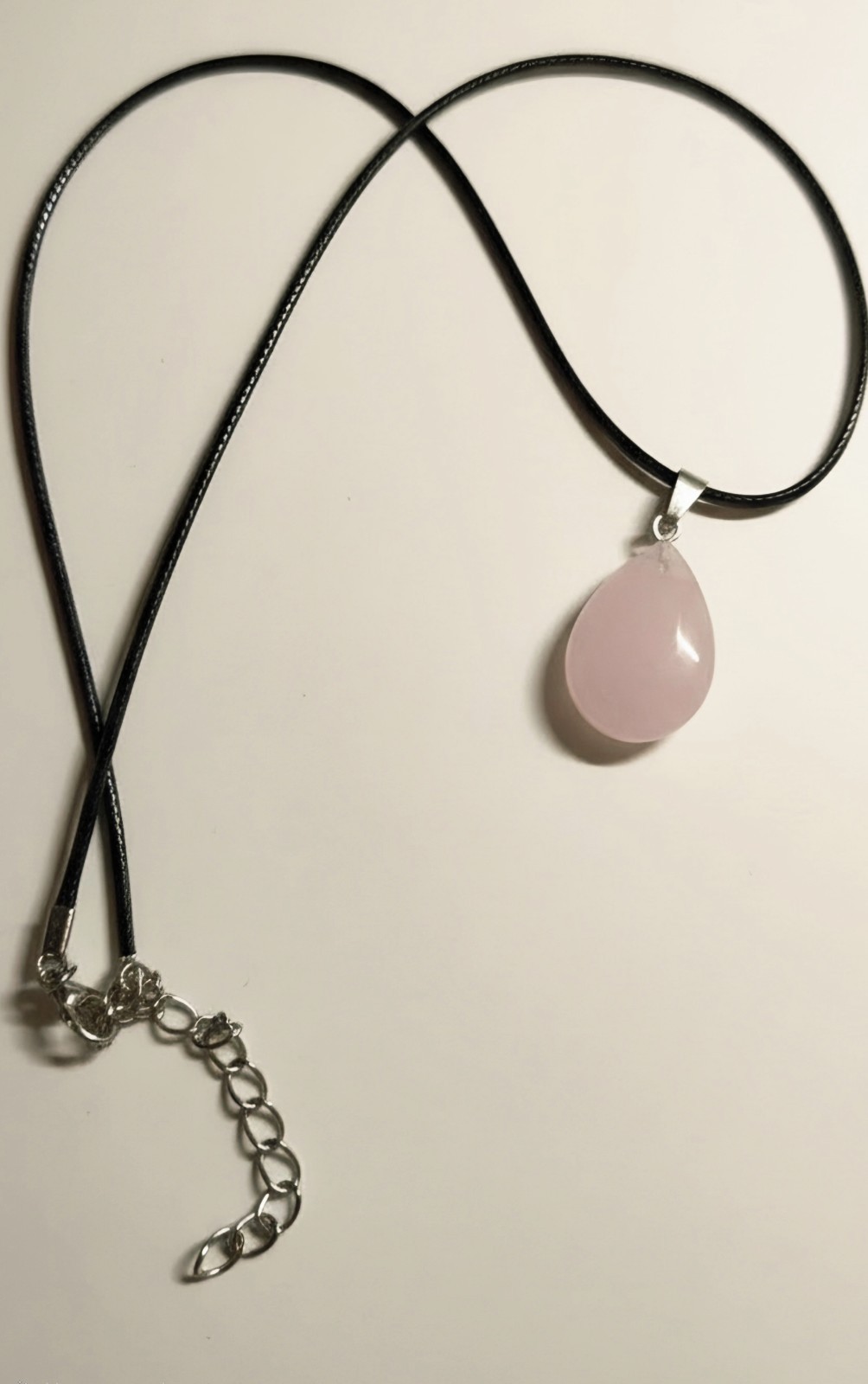 Lovely Rose Quartz Stone Teardrop Pendant Necklace On Black Cord