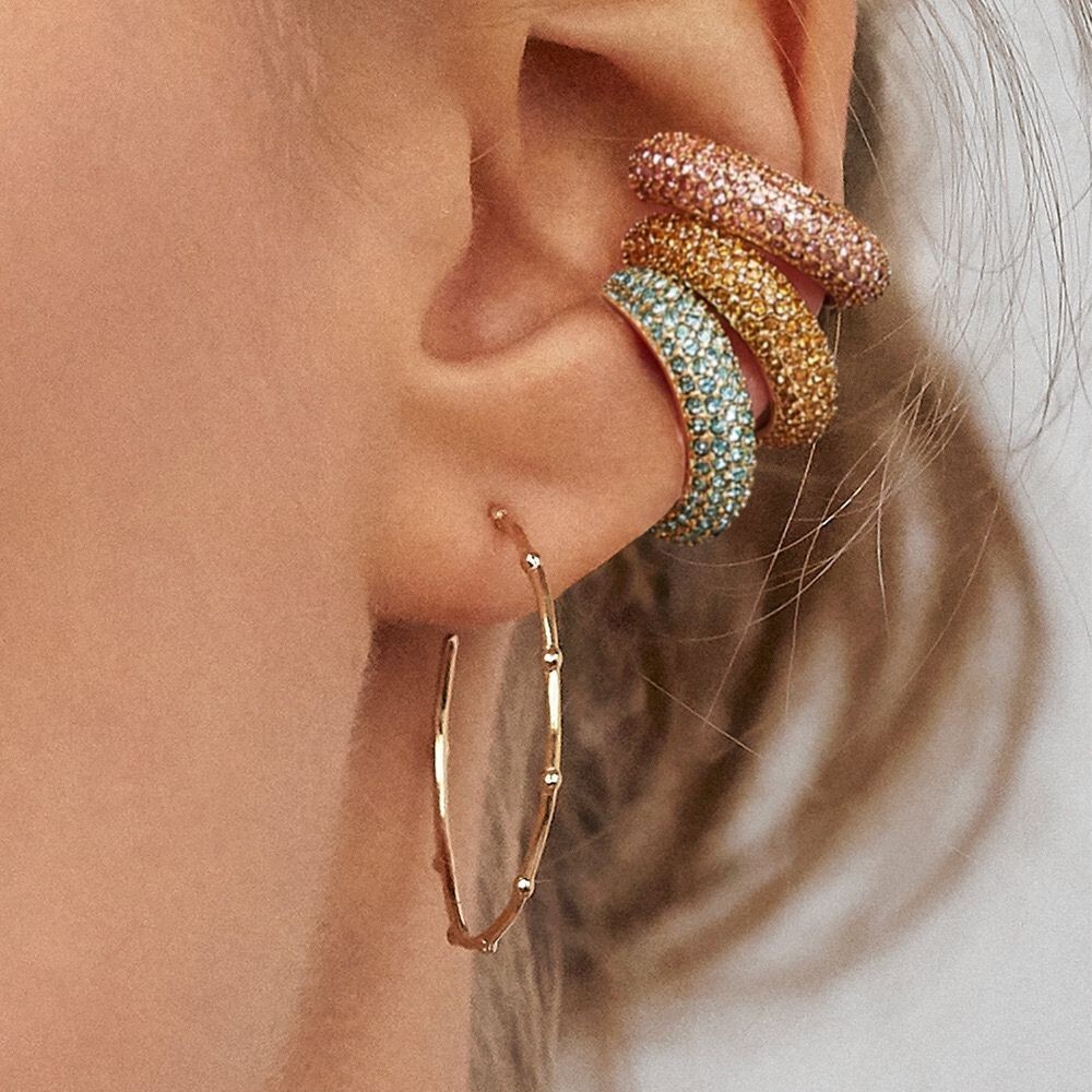 ONE PC Woman 18K Gold Plated Sparkling CZ C Shape Earring Ear Cuff Cartilage
