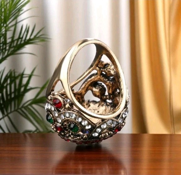 Men’s Vintage Blue Sapphire Pinky Ring Gold Tone Red Green Crystal Ring