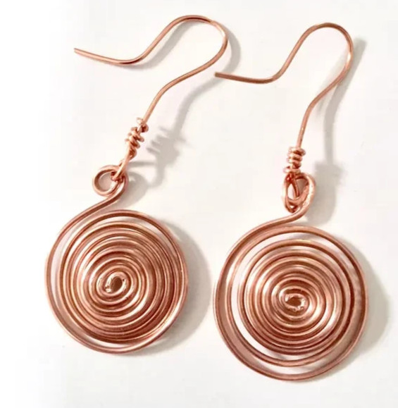1 Pair Pure Copper Healing Spiral Hook Earrings, Jewelry Spiritual Kriya
