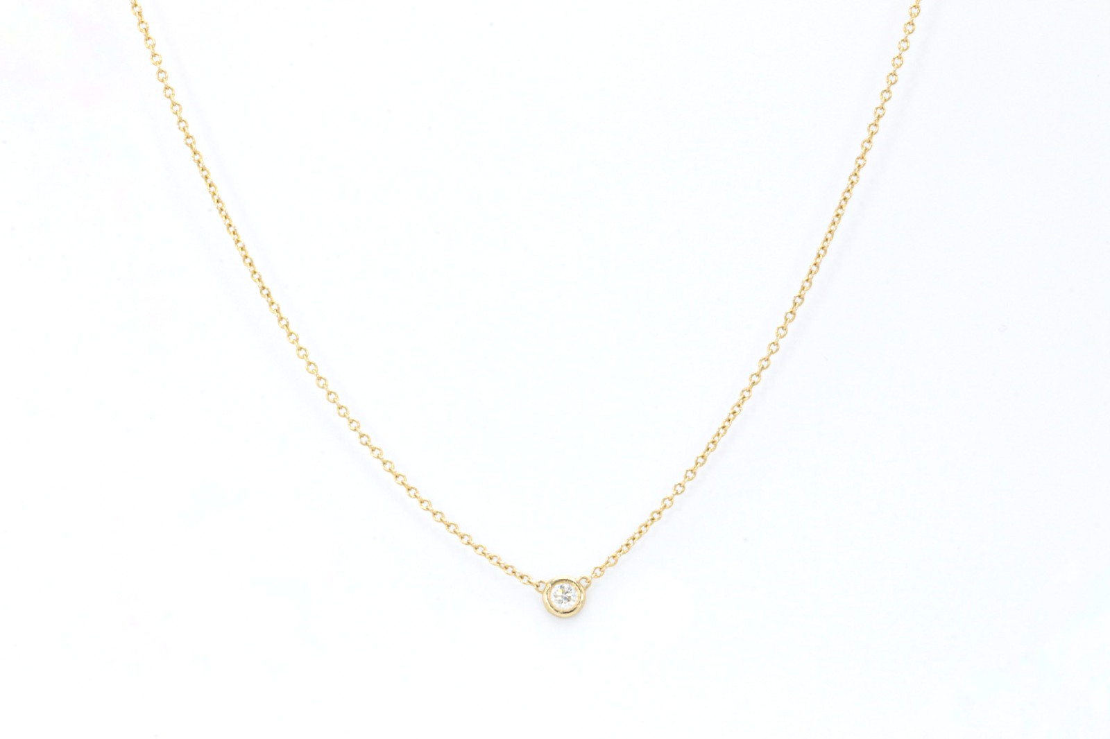14K Yellow Gold 0.10 CT Round Brilliant Diamond Bezel Set Solitaire Necklace
