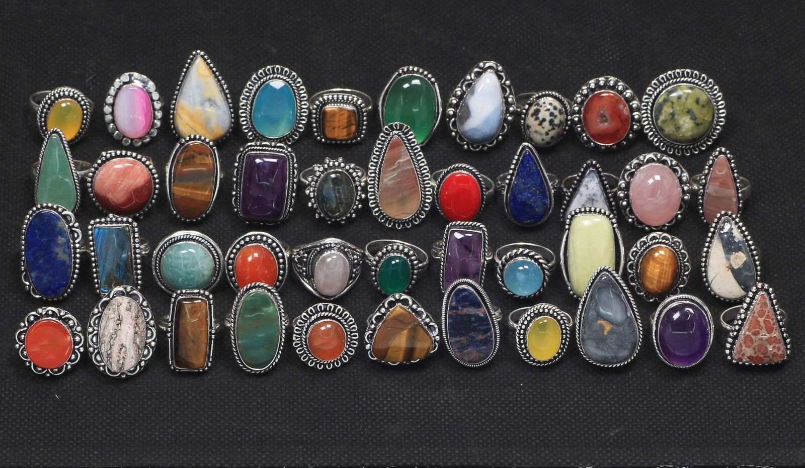 Mix Gemstone Rings Lot~Antique 925 Sterling Silver Plated Stackable Boho Rings~