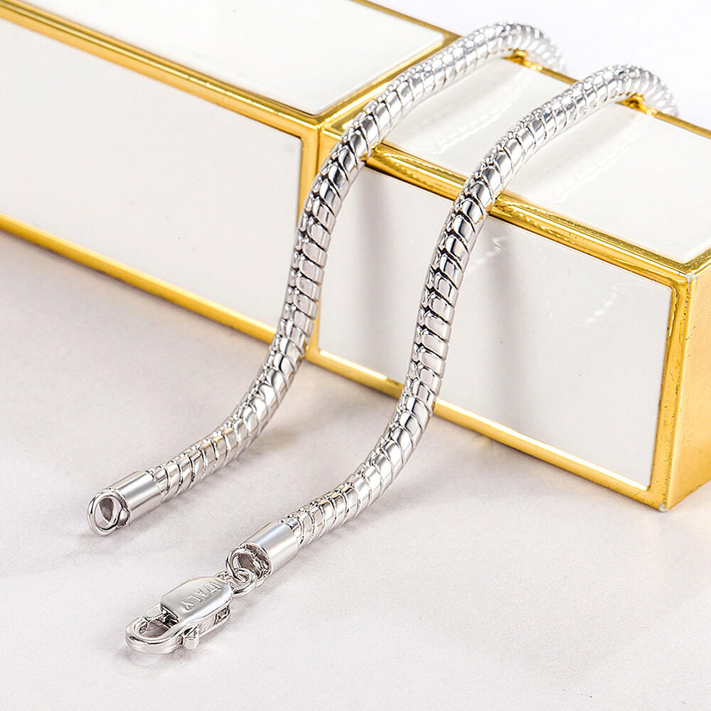 Solid 925 Sterling Silver Delicate Dainty Round Snake Necklace for Women & Men