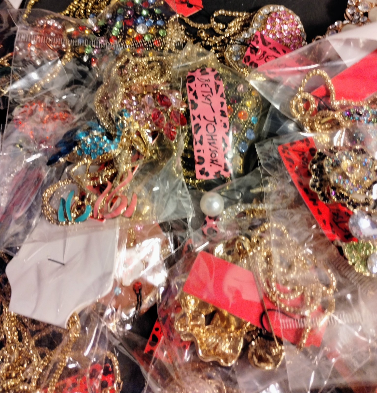 BETSEY JOHNSON Rhinestone novelty pendant necklaces/ Pins Wholesale lot Of 25