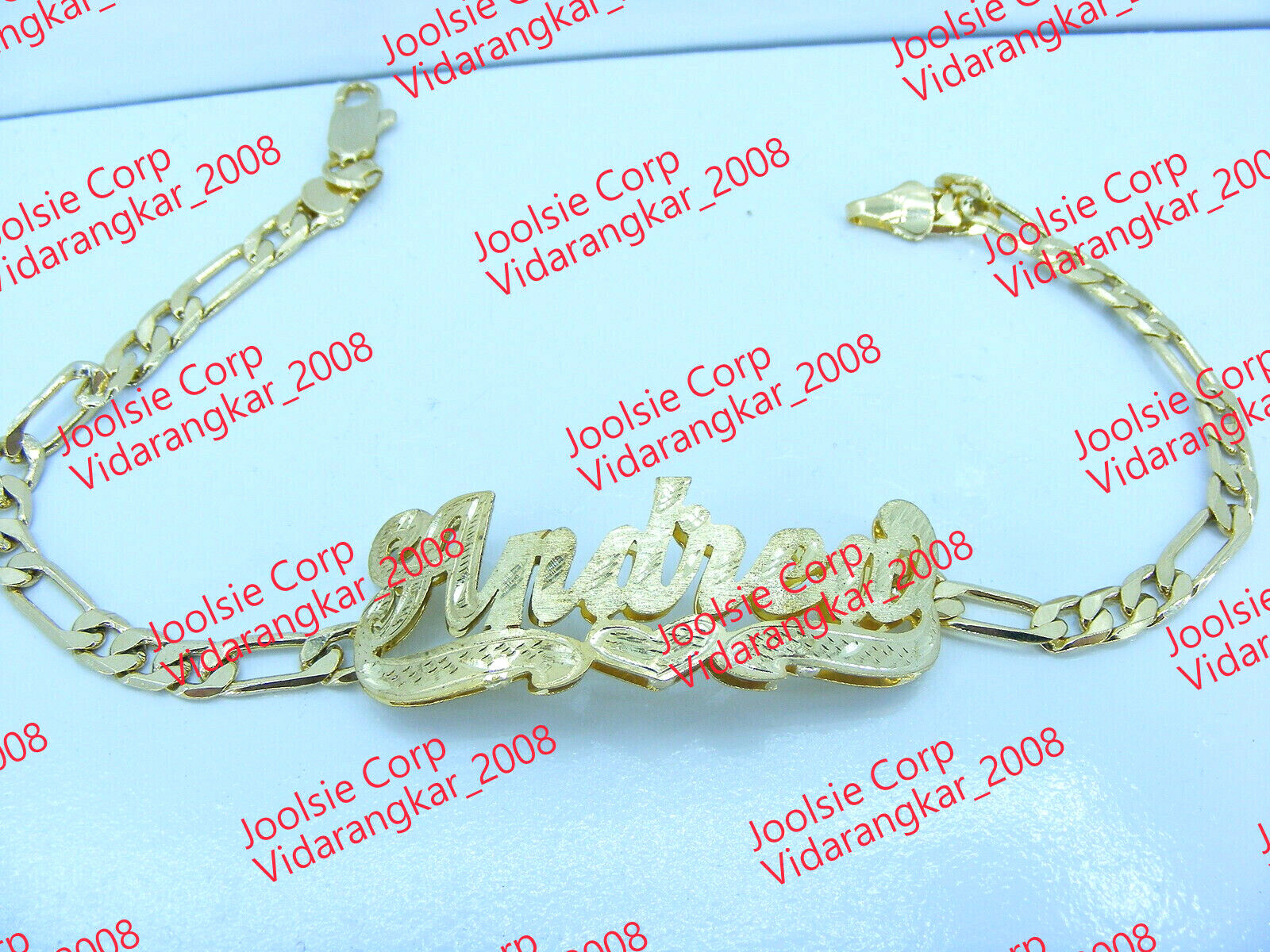 PERSONALIZED 14K GOLD GP FIGARO/CUBAN/FLAT LINK DOUBLE 3D NAME PLATE BRACELET LD