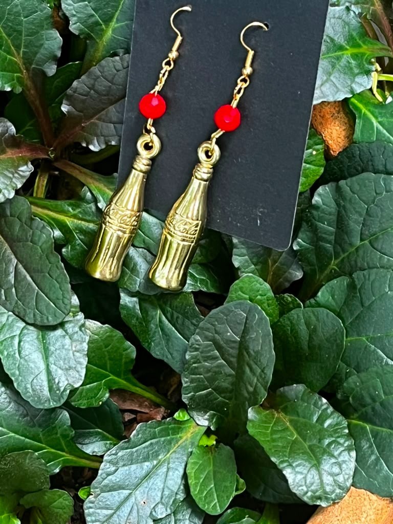 Vintage Coca-Cola Promotional Gold Tone Bottle Charm Necklace & Earrings Set