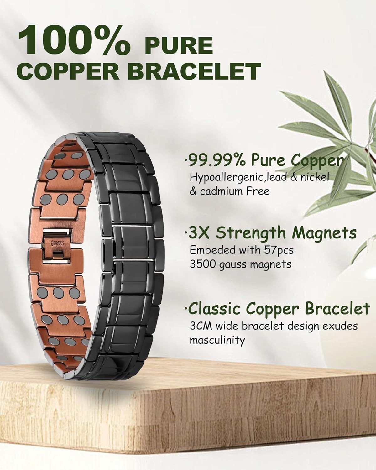 MagEnergy Copper Bracelet for Men, 3X Strength Magnetic Bracelet, 99.99% Pure Co