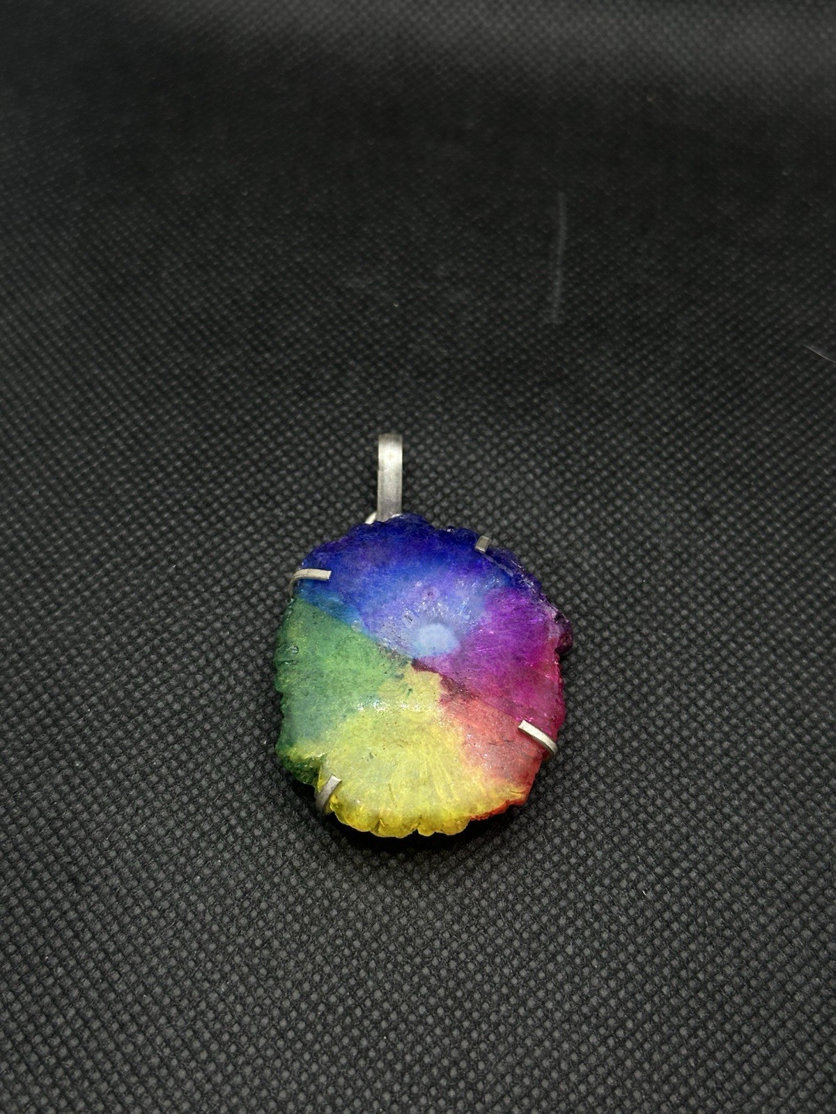 Raw Rainbow Solar Quartz Positive Uplifting Vibrations Silver Tone Pendant
