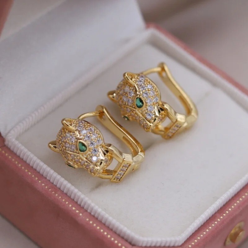 High Quality New Design Fashion Jewelry 16K Gold Plated Animal Leopard Earrings